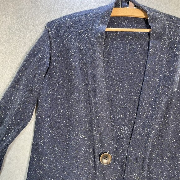 J Jill Cardigan Womens Medium Blue Speckled Duster One Button Botanical Boho - Picture 3 of 10